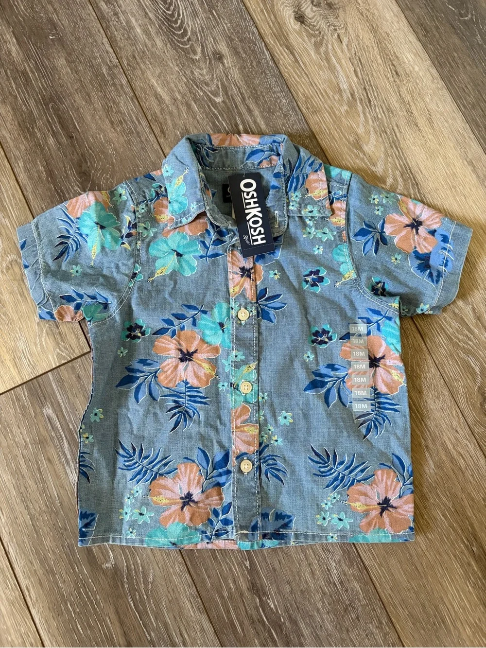 OshKosh B'gosh Blue Floral Short-Sleeve Button-Up Shirt NWT